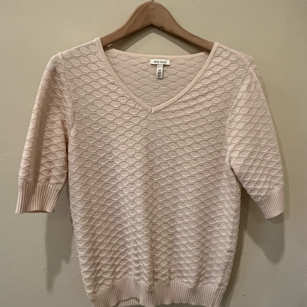 Ella Moss Light Blush Textured V-Neck Sweater